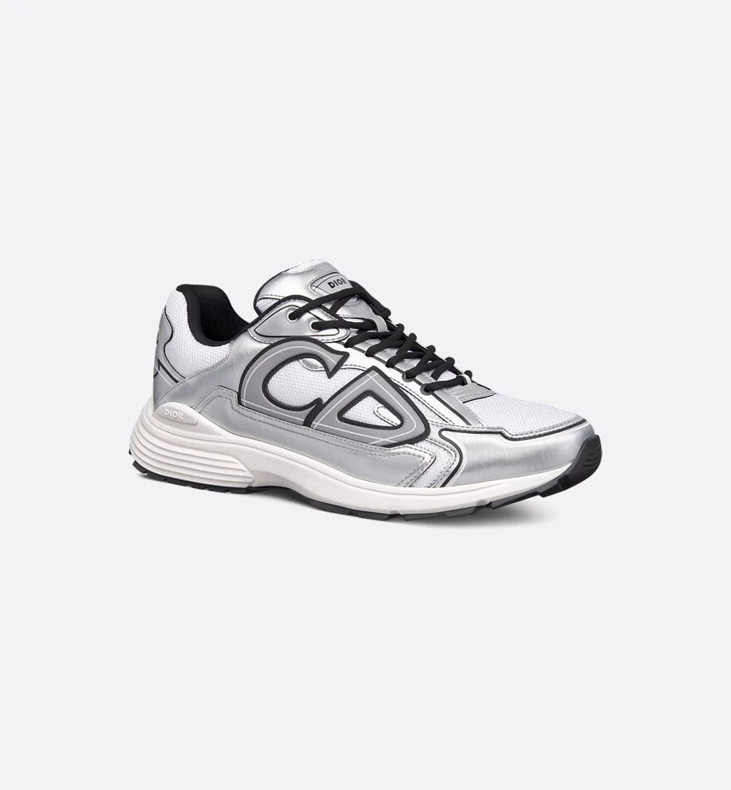 Dior Sneaker B30 Countdown Metallic white mesh technical fabric and metallic silver technical fabric