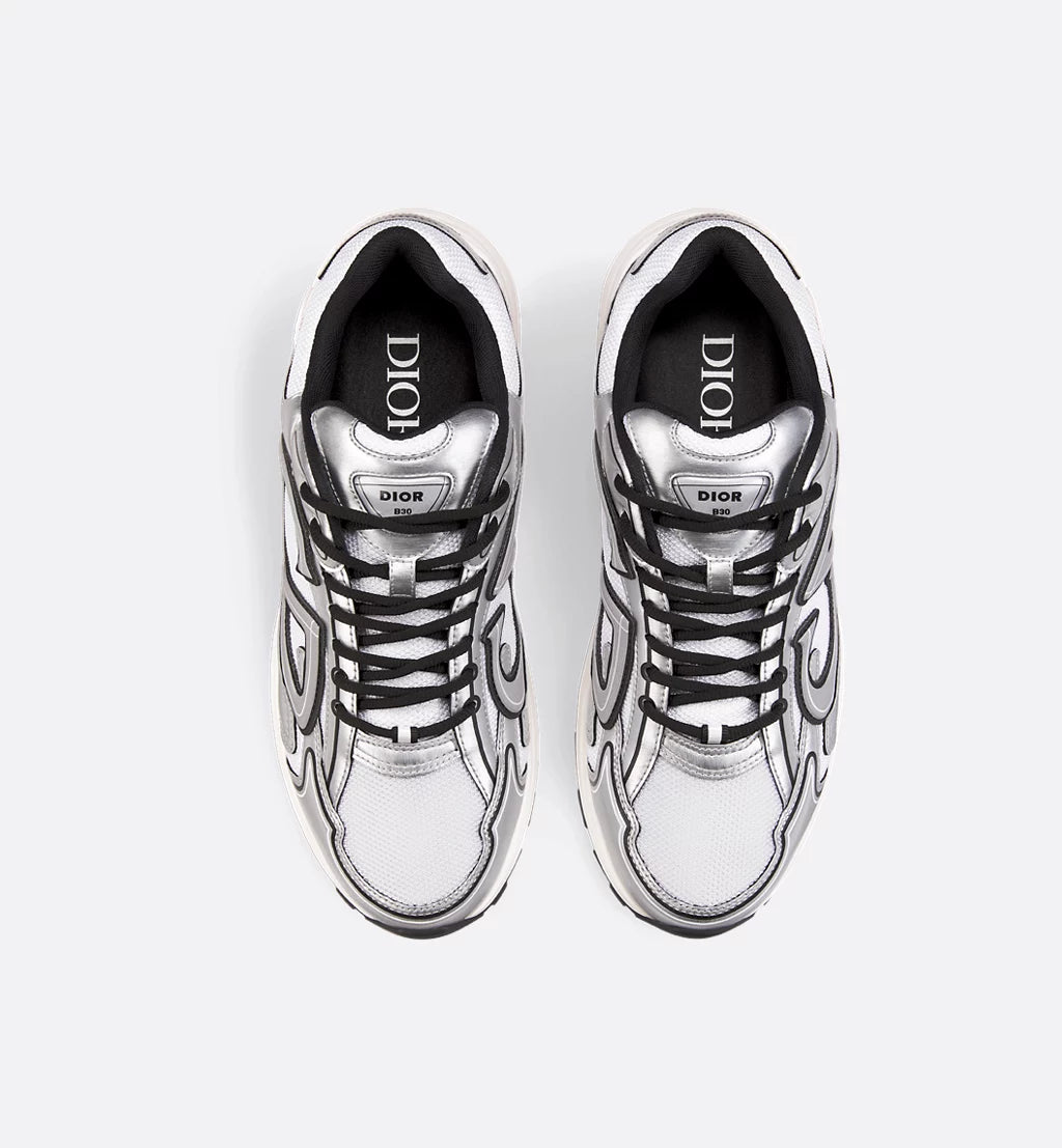 Dior Sneaker B30 Countdown Metallic white mesh technical fabric and metallic silver technical fabric