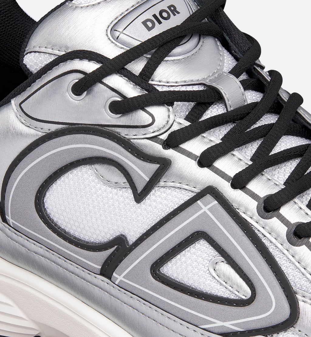 Dior Sneaker B30 Countdown Metallic white mesh technical fabric and metallic silver technical fabric