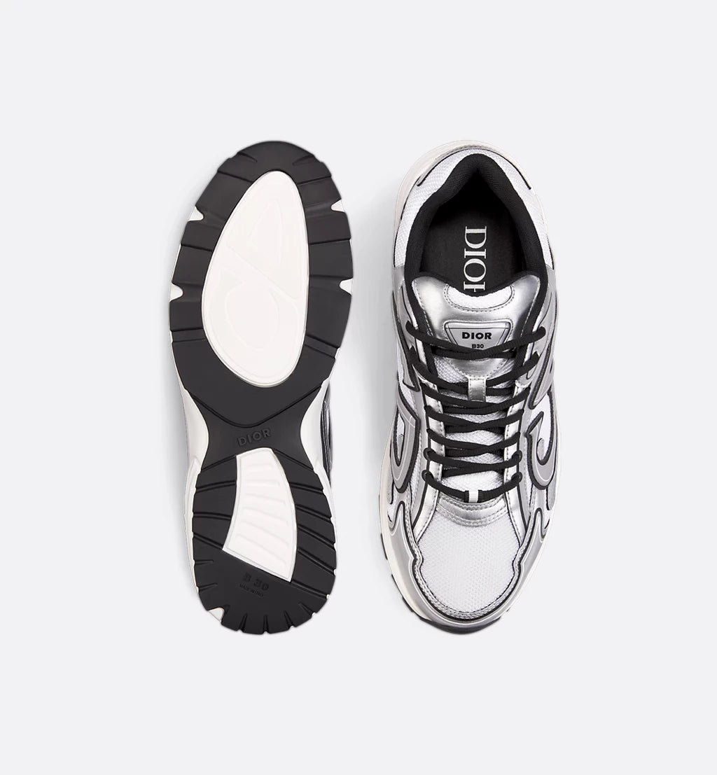 Dior Sneaker B30 Countdown Metallic white mesh technical fabric and metallic silver technical fabric