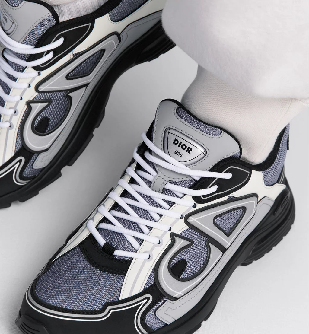 Dior Sneaker B30 Countdown Blue mesh with grey, white, and black technical fabric